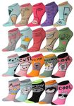 Tipi Toe Women's 20 Pairs Funny Crazy Novelty Low Cut Colorful Patterned Ankle Socks Womens, Artline Cat Statement Pattern, 6-10