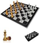 Chess Set, Magnetic Folding Gold and Silver Travel Chess Set,Classic Board Game for Beginner, Kid/Children and Adults Gift Learning and Education Toy, International Chess Set