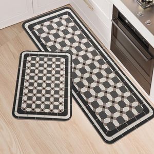 LY4U Juego de Almohadillas de Cocina, Cocina Antideslizantes y Juegos de Almohadillas, Almohadillas de Suelo Lavables Súper Absorbebles con Soporte de Goma, 43x75 + 43x120cm