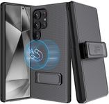 Nakedcellphone Holster Series for Samsung Galaxy S24 Ultra Case, Rugged Hybrid Phone Cover [Compatible with MagSafe, with Kickstand] and Belt Clip [with Secure Anchors] - Matte Black