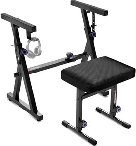 Liquid Stands Keyboard Stand and Bench Set - Portable Heavy Duty Digital Piano Stand for 54-88 Key Electric Pianos & Adjustable Piano Bench, Chair, Seat, Stool - Keyboard Music Accessories (Black)