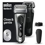 Braun Series 8 Electric Shaver for Men, 4+1 Shaving Elements & Precision Long Hair Trimmer, Charging Stand, Wet & Dry Electric Razor for Men with 60 Minute Runtime, Gifts for Men, 8517s, Silver