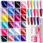 Teenitor 24 Colors False Nails with Glue, Long Coffin Press On Nails Full Cover Stick on Nails, Long Ballerina Coffin Fake Nails with Acrylic Nail Clipper, Glossy Nails