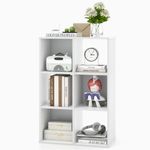 CASART 6-Cube Wooden Bookshelf, 90cm Free Standing Bookcase with Anti-Tipping Device, Modern Display Shelf Unit for Living Room Study Bedroom Office