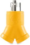Camco PowerGrip Heavy Duty 3-Prong Generator Adapter (30M/2 x 15F) - Durable Construction for Safe and Simple Use - (55433) , Yellow