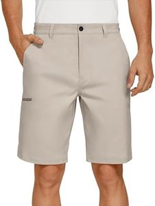 PULI Men's 10 Inseam Golf Shorts Stretch Casual Quick Dry with Pockets for Hiking Outdoor Adventure Light Beige 38