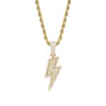 JINAO Hip Hop Lightning Bolt Design Pendant 18k Gold Plated Iced Out Cubic Zirconia Pendant Necklace with Micropave Simulated Diamond for Men Women, 0.7*20 inch, Gemstone, Cubic Zirconia