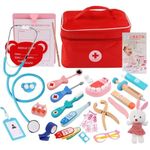 TOYARTSY Doctor Kit for Kids Wooden Dentist Set with Working Stethoscope Doctor Playset Pretend Play Doctors Set for Children, Kids Role play toys, Storage Doctor kit, Imaginative play (Little Doctor)