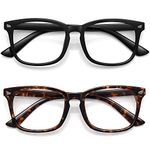 WOWSUN Unisex Stylish Nerd Non-prescription Glasses, Clear Lens Eyeglasses Frames, Fake Glasses (2 Pack/Glossy Black Frame+Leopard Frame)