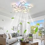 Luyaim Star Ceiling Fans with Lights RGB Dimmable Ceiling Fan Lights with Remote Control 27 Inch Quiet Reversible DC Motor Ceiling Light with Fan Modern Fan Light Ceiling for Bedroom Kids Room