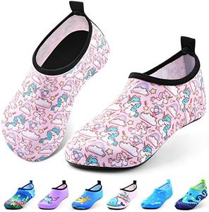 Sunnywoo Water Shoes for Kids Girls Boys,Toddler Kids Swim Water Shoes Quick Dry Non-Slip Water Skin Barefoot Sports Shoes Aqua Socks for Beach Outdoor Sports,3-3.5 Infant,Unicorn-B