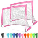 GoSports Team Tone 4 ft x 3 ft Portable Soccer Goals for Kids - Set of 2 Pop Up Nets for Backyard - Pink