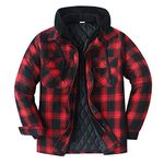 ZENTHACE Mens Hooded Flannel Shirt Jacket Quilted Lined Plaid Flannel Jackets for Men Red XL