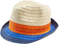 PEAK 2 PEAK Unisex Kids Straw Trilby Fedora Cap Felt Fedora Hat Short Brim Sunhat (Big Boys, Striped)