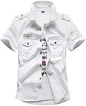 Gihuo Men Shirt Short Sleeve Military Button Down Army Tactical Shirt Utility Cargo Work Uniform Shirt Tops (White, X-Large)