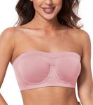 HACI Women's Seamless Strapless Bandeau Underwire Anti-Slip Unlined Multiway Supportive Everyday Bras(Pink,Medium)