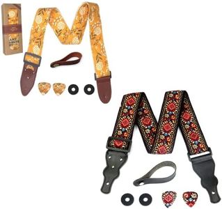 Art Tribute Red & Yellow Vintage Classic Guitar Strap Package Bundle W/FREE BONUS- 2 Picks + Strap Locks + Strap Button. Best Gift For Bass, Electric & Acoustic Guitars