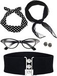 ZHANMAI 50's Costume Scarf Polka Dot Headband Earring Cat Eye Glasses Waistband (Black)