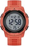 GOLDEN HOUR Mens Waterproof Digital Sport Watches Wide Screen Easy Read Display Military Style with Red Rubber Strap