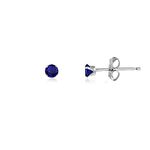 2MM Classic Brilliant Round Cut Cubic Zirconia (CZ) Sterling Silver Solitaire Stud Earrings/Ear Studs for Women Ladies Girls - Birthstone Earrings - BLUE SAPPHIRE. 2-BSAP