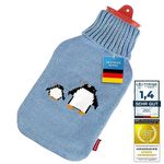 Snoozy® hot Water Bottle with Soft and Cuddly Cover XXL with 2 Litre Volume for Long-Lasting Warmth; 100% Natural Rubber. (Penguin)