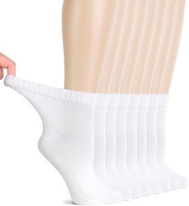 Hugh Ugoli Diabetic Socks for Women, Super Soft & Thin Ankle Socks, Wide & Loose, Non-Binding Top & Seamless Toe, 8 Pairs, White, Shoe Size: 10-12