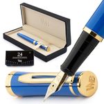 Wordsworth & Black Fountain Pen Set, 18K Gilded Medium Nib, Includes 24 Pack Ink Cartridges, Ink Refill Converter & Gift Box, Gold Finish, Calligraphy, [Imperial Blue], Perfect for Men & Women