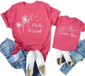 CAZYCHILD Mom and Me Matching Shirt I Made A Wish I Came True Dandelion Graphic T-Shirt Family Outfit Set Gifts Tee Tops, T-hotpink, 3T