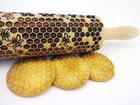 HONEYCOMB Embossing Rolling Pin. Wooden Rolling Pins for Baking with Bees Pattern by Algis Crafts