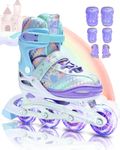 Inline Skates, Sportneer 4 Size Adjustable Inline Roller Skates with Illuminating Light Up Wheels Roller Blades Protective Gear Set for Girls Women Beginner (Purple, 12C-1.5Y)