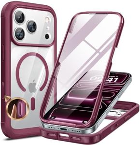 Miracase Magnetic for iPhone 17 Pro Case 6.3" [Compatible with MagSafe] Full-Body Phone Case with Built-in Glass Screen Protector & Camera Control,Drop Proof iPhone 17 Pro Cover, Deep Magenta