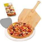 AILUROPODA Pizza Stone for Oven and BBQ with Bamboo Pizza Peel and Scraper（High Temperature Version）