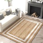 imsid Handwoven Jute 4x8 feet Rectangular Rug, Natural Fibers, Braided Reversible Carpet for Stylish Bedroom Living Room Dining Room Kids Room (4x8 feet, White Rectangular patta)