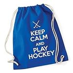 Hippowarehouse Keep Calm and Play Hockey Drawstring Cotton School Gym Bag 37cm x 46cm, 12 litres