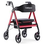 OasisSpace Heavy Duty Rollator Walker - Bariatric Rollator Walker with Large Seat for Seniors Support Up 500 lbs (Red)