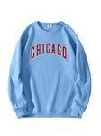 SXV 'Chicago’ Printed Cool Aesthetic Drop Shoulder Oversized Sweatshirt (L, Sky-Blue)