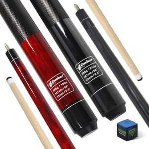 CUEBAR Pool Cues Set of 2, 58" 2-Piece Pool Sticks for Adults, 3D Grip House Bar Billiard Cue Sticks with 13mm Tip for Men Women - Black + Red