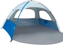 NXONE Beach Tent Sun Shade Shelter for 6 Person with UV Protection, Extended Floor, 3 Mesh Roll Up Windows & 8.5mm Fiberglass Rods丨Carry Bag Included (Blue White)