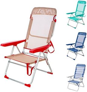 Silla de Playa Alta Reclinable Convertible en Tumbona 4 Colores Disponibles (Crema Rojo)