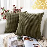 MERNETTE Pack of 2, Corduroy Soft Decorative Square Throw Pillow Cover Cushion Covers Pillowcase, Home Decor Decorations For Sofa Couch Bed Chair 20x20 Inch/50x50 cm (Granules Olive Green)