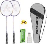 Kawasaki Badminton Racket Badminton Set with 3 Badminton Birdies 2 Badminton Rackets 2 Badminton overgrip 1protable Badminton Racket Bag for Training, Sports