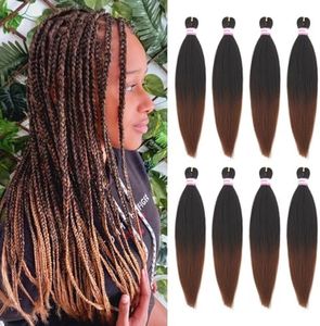 Dorsanee Braiding Hair Pre Stretched 18 Inch 8 Packs Ombre Brown Braiding Hair Extensions for Crochet Box Braids Twists Locs Hair Soft Yaki Texture Hot Water Setting (18inch,#1B/30)