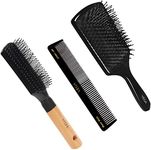 VEGA Premium Collection Paddle Hair Brush & Vega Half Coarse and Half Fine General Grooming Comb, Black & Vega Flat Brush with Wooden and Black Colored Handle with Black Brush Colored Head