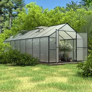 VEIKOU 8x16 FT Greenhouse, Polycarbonate Greenhouses for Outdoors, Walk-in Green House with 2 Vents, Aluminum Frame, Riveted Structure, Outdoor Greenhouse Kit for Backyard, Garden, Gray