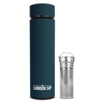 Multi-Purpose Travel Mug and Tumbler Fruit Infused Flask Hot and Cold Double Wall Stainless Steel Thermos with Extra-Long Infuser, Midnight Teal