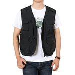 Perbai Men's Black Utility Fishing Vest Outdoor Summer Lightweight Work Photo Safari Cargo Vest, Black, X-Large