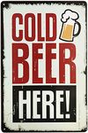 Cold Beer Here Beer Signs Vintage Bar Accessories Metal Tin Signs for Man Cave 12"x 8" (Cold Beer Here)