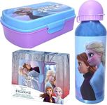 HOVUK 2Pcs Disney Frozen Lunch Box and Aluminium Sports Water Bottle 500ml, Lunch Container, Sandwich Box for School Kids, 16cm Plastic Snack Box and Leak Proof Water Bottle 21cm