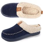 LongBay Women's Faux Wool Slippers, Sherpa Memory Foam Fluffy Moccasin with Soft Plush Fleece Lining Slip-On for Indoor Outdoor Use (5-6 UK, Ney Blue)