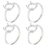 Beebeecraft 1 Box 4Pcs Prong Ring Blanks 925 Sterling Silver Plated Adjustable 4 Claw Prong Pad Ring Settings Finger Ring Components for Jewellery Making Kit Findings DIY Crafts